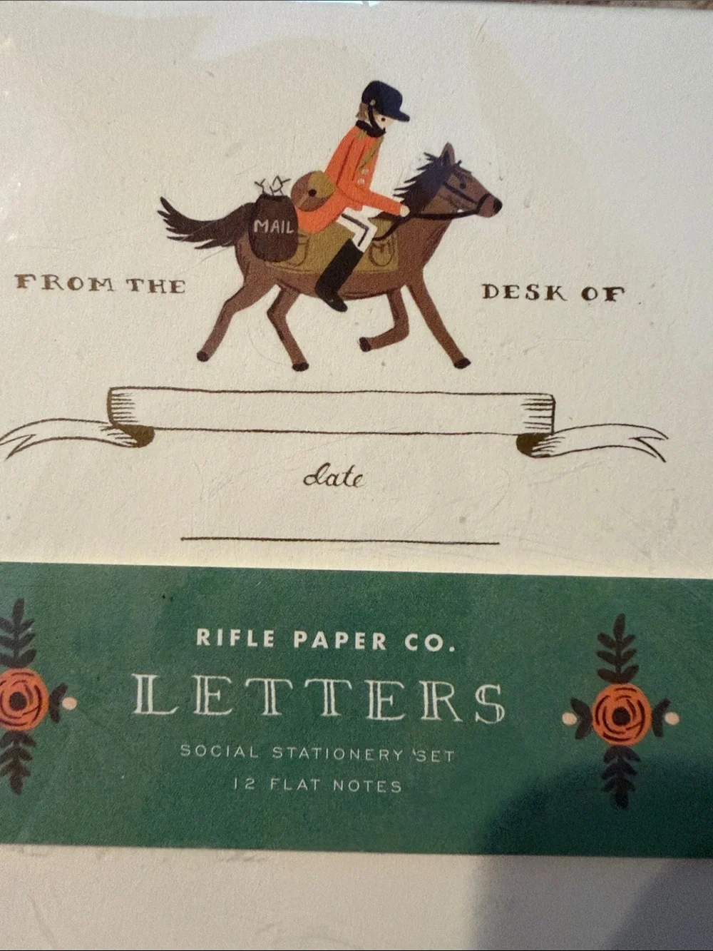 Rifle Paper Co. Cream & Teal Equestrian Note Set 12 flat notes